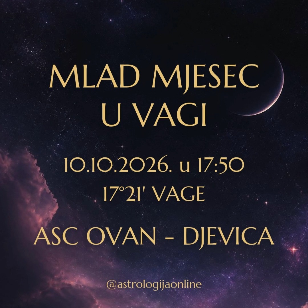 🌑 MLAD MJESEC U VAGI
10.10.2026. u 17:50 | 17°21' Vage

Dolazi trenutak kada se moramo suočiti s načinom na koji se povezujemo s drugima i sa samima sobom. Kakve smo odnose izgradili? Kakva su naša očekivanja? Umanjujemo li sami sebe? Popuštamo li pred sukobom?

Mlad Mjesec u Vagi savršen je za ta pitanja.

Venera vlada ovom lunacijom i upravo se spustila u podzemni svijet. I ne, pritom ne mislim samo na Škorpiona, nego na njezino retrogradno kretanje. Da bismo napredovali, najprije se moramo vratiti unatrag.

Venera je u tijesnom kvadratu s Marsom u Lavu, a nelagoda koju možemo osjećati samo je sredstvo rasta. Mars dobiva potporu Saturna, a Jupiter u sekstilu s mladim Mjesecom dodatno širi ovu energiju. Ono što je stvarno i autentično, to ostaje.

O retrogradnoj Veneri pisala sam opširnije u tekstu „40 dana i 40 noći". Zašto je ova retrogradna Venera posebna i što znači upravo četrdeset dana, pročitajte na mojoj web stranici. Link je u biografiji.

#mladmjesec #mladmjesecuvagi #vaga #retrogradnavenera #venera #astrologija #horoskop #astrologijaonline