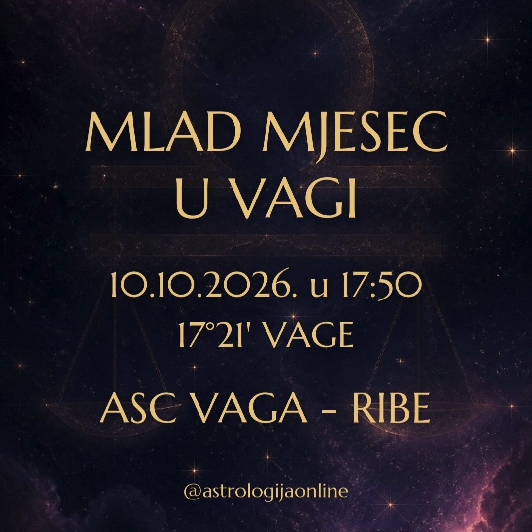 🌑 MLAD MJESEC U VAGI
10.10.2026. u 17:50 | 17°21' Vage

Dolazi trenutak kada se moramo suočiti s načinom na koji se povezujemo s drugima i sa samima sobom. Kakve smo odnose izgradili? Kakva su naša očekivanja? Umanjujemo li sami sebe? Popuštamo li pred sukobom?

Mlad Mjesec u Vagi savršen je za ta pitanja.

Venera vlada ovom lunacijom i upravo se spustila u podzemni svijet. I ne, pritom ne mislim samo na Škorpiona, nego na njezino retrogradno kretanje. Da bismo napredovali, najprije se moramo vratiti unatrag.

Venera je u tijesnom kvadratu s Marsom u Lavu, a nelagoda koju možemo osjećati samo je sredstvo rasta. Mars dobiva potporu Saturna, a Jupiter u sekstilu s mladim Mjesecom dodatno širi ovu energiju. Ono što je stvarno i autentično, to ostaje.

O retrogradnoj Veneri pisala sam opširnije u tekstu „40 dana i 40 noći". Zašto je ova retrogradna Venera posebna i što znači upravo četrdeset dana, pročitajte na mojoj web stranici. Link je u biografiji.

#mladmjesec #mladmjesecuvagi #vaga #retrogradnavenera #venera #astrologija #horoskop #astrologijaonline