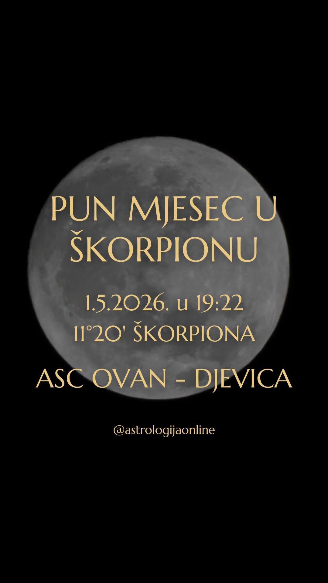 Pun Mjesec 🌕, 1.5. u 19:22, na 11°20' ♏ Škorpiona

Aktivirana je os ♉ Bik – ♏ Škorpion, radi se o fiksnoj osi pa se ne radi o novim okolnostima nego o kulminaciji dugotrajnih procesa, a sad dolazi do razrješenja.

🌕 Mjesec je u ♏ Škorpionu u padu, reaktivan je i nagao. U opoziciji sa ☀️ Suncem u ♉ Biku radi se o sukobu između zadržavanja i očuvanja s jedne strane, i eliminacije i preraspodjele s druge.

Ključnu ulogu ima ♂️ Mars, vladar Škorpiona - njegov položaj i aspekti govore kako će se ova dinamika konkretno manifestirati. U modernom pristupu gledamo i ♇ Plutona, a on može dodatno pojačati pritisak i naglasiti teme kontrole i nemogućnosti izbjegavanja.

Ovaj pun Mjesec aktivira pitanja osobnih i zajedničkih resursa, imovine, dugova, i odnosa koji uključuju razmjenu i obvezu. Radi se o završetku i razotkrivanju postojećih situacija s konkretnim posljedicama koje su rezultat ranijih odluka.

Ako imate planete ili točke u rasponu 7° - 15° fiksnih znakova – ♉ Bik, ♌ Lav, ♏ Škorpion, ♒ Vodenjak – ovaj pun Mjesec se tiče vas.

∞
#AstrologijaDunjaFucak #AstrologijaOnline #PunMjesec #PunMesec #PunMjesecUŠkorpionu #PunMesecUSkorpiji #PunMesecUŠkorpiji #Ovan #PodznakOvan #BikHoroskop #PodznakBik #Blizanci #BlizanciHoroskop #PodznakBlizanac #PodznakBlizanci #ZnakRak #RakHoroskop #PodznakRak #ZnakLav #LavHoroskop #PodznakLav #Djevica #Devica #DevicaHoroskop #PodznakDevica #ScorpioFullMoon