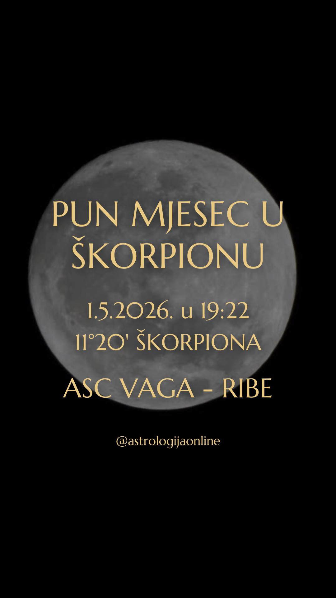 Pun Mjesec 🌕, 1.5. u 19:22, na 11°20' ♏ Škorpiona

Aktivirana je os ♉ Bik – ♏ Škorpion, radi se o fiksnoj osi pa se ne radi o novim okolnostima nego o kulminaciji dugotrajnih procesa, a sad dolazi do razrješenja.

🌕 Mjesec je u ♏ Škorpionu u padu, reaktivan je i nagao. U opoziciji sa ☀️ Suncem u ♉ Biku radi se o sukobu između zadržavanja i očuvanja s jedne strane, i eliminacije i preraspodjele s druge.

Ključnu ulogu ima ♂️ Mars, vladar Škorpiona - njegov položaj i aspekti govore kako će se ova dinamika konkretno manifestirati. U modernom pristupu gledamo i ♇ Plutona, a on može dodatno pojačati pritisak i naglasiti teme kontrole i nemogućnosti izbjegavanja.

Ovaj pun Mjesec aktivira pitanja osobnih i zajedničkih resursa, imovine, dugova, i odnosa koji uključuju razmjenu i obvezu. Radi se o završetku i razotkrivanju postojećih situacija s konkretnim posljedicama koje su rezultat ranijih odluka.

Ako imate planete ili točke u rasponu 7° - 15° fiksnih znakova – ♉ Bik, ♌ Lav, ♏ Škorpion, ♒ Vodenjak – ovaj pun Mjesec se tiče vas.

∞
#AstrologijaDunjaFucak #AstrologijaOnline #PunMjesec #PunMesec #PunMjesecUŠkorpionu #PunMesecUSkorpiji #PunMesecUŠkorpiji #Vaga #VagaHoroskop #PodznakVaga #Skorpija #Škorpija #PodznakSkorpija #Strijelac #Strelac #PodznakStrelac #Jarac #PodznakJarac #Vodenjak #Vodolija #PodznakVodolija #ZnakRibe #RibeHoroskop #PodznakRibe #ScorpioFullMoon