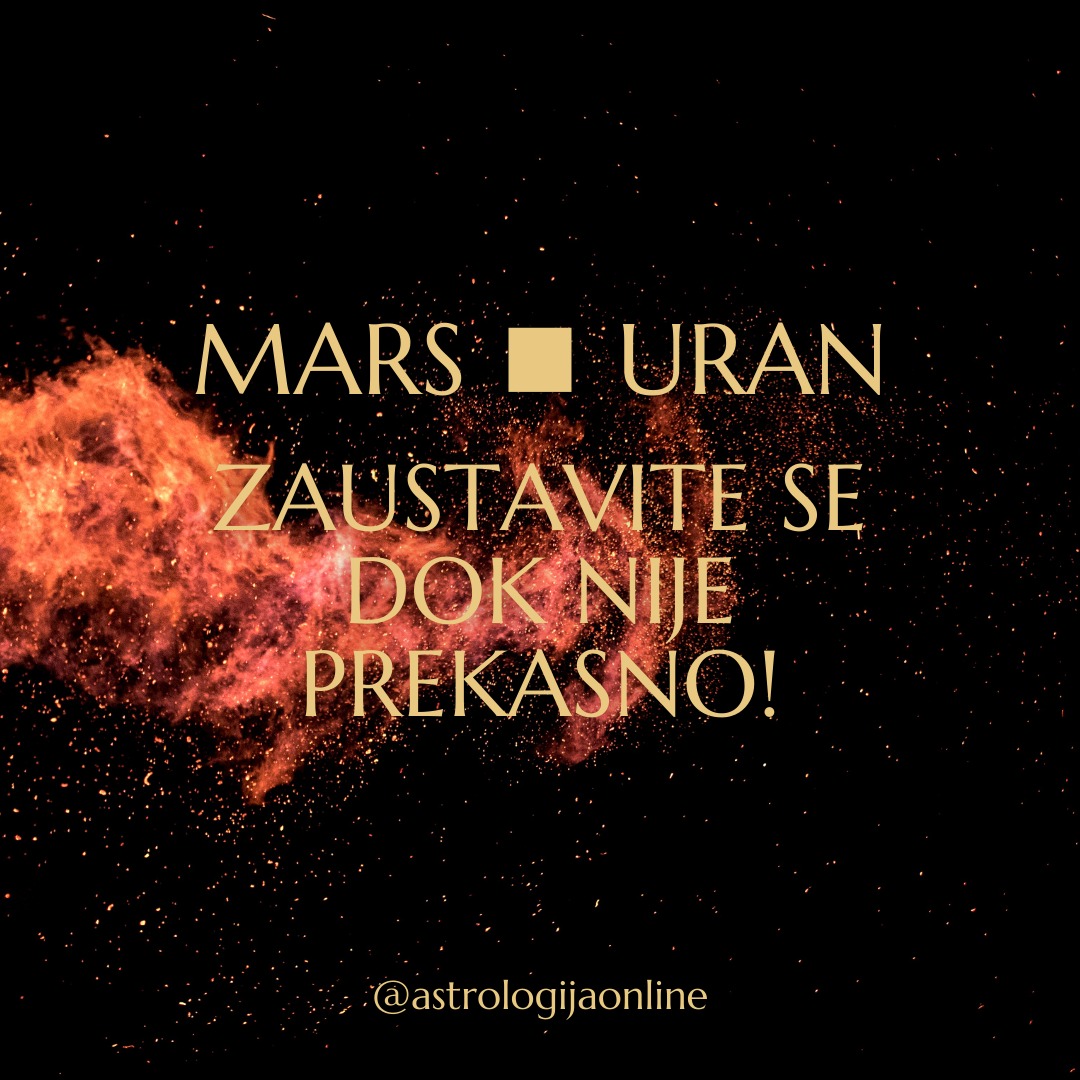 ♂️♒ Mars kvadrat ♅♉ Uran – do 1.3.

💥 Ovo je jedan od najeksplozivnijih i najrizičnijih aspekata u astrologiji, i doslovno, i simbolički.
Donosi snažan nalet energije, nemir, impulzivnost i nagle preokrete, a sve je dodatno pojačano sezonom pomrčina, zbog čega su posljedice dugotrajnije, i teže se popravljaju.

Aspekt se povezuje s:
⚡ pobunama, revolucijama i ustancima
⚡ iznenadnim događajima i višom silom
⚡ terorizmom i nasilnim incidentima
⚡ nepromišljenim postupcima i provokativnim ponašanjem
⚡ prirodnim katastrofama i tehničkim kvarovima

📍 Na globalnoj razini mogući su:
🚩 ozbiljni poremećaji komunikacija i infrastrukture
🚩 kvarovi strojeva, opreme i tehnologije
🚩 eskalacija vojnih sukoba i nasilja

📍 Na osobnoj razini, aspekt će testirati kontroliranje impulsa.
U poslovnim pregovorima i odnosima uravnotežite snagu i izbjegavajte pritisak, jer sukobi mogu lako eskalirati i stvoriti dugoročne neprijatelje.
🚩 Izbjegavajte sukobe s autoritetima
🚩 Obuzdajte bijes i frustraciju
🚩 Ne donosite nagle i nepromišljene odluke

Iskoristite ga konstruktivno, jer može potaknuti:
✔️ hrabrost potrebnu za promjene
✔️ inovacije i korisne eksperimente
✔️ uvođenje novih tehnologija u posao i proizvodnju

Svjesno usmjerite energiju, jer će inicijativa bez kontrole postati destruktivna.

❌ Ne idite na mjesta gdje se potiče agresija ili ekstremizam, ili gdje je visoka stopa kriminala
❌ Ne ulazite u rizične pothvate, avanture ili sukobe iz principa
❌ Budite oprezni u radu sa strojevima, električnim uređajima, i u prometu
❌ Povećan je rizik od nesreća, ozljeda i tehničkih kvarova
❌ Izbjegavajte ekstremne sportove i opasna putovanja, seizmički opasna područja, politički nestabilne zemlje, ili zone vojnih sukoba

Ovo je snažna energija ali ne traži eksploziju, već hladnu glavu, samokontrolu i pravovremeno zaustavljanje.

∞
#AstrologijaDunjaFucak #AstrologijaOnline #Astrologija #MarsKvadratUran #MarsSquareUranus