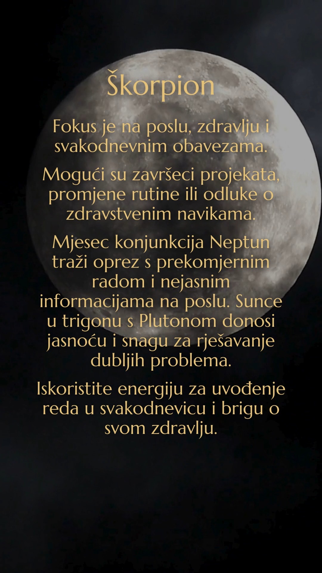 🌕 PUN MJESEC U OVNU
26.9. u 18:49h, na 3°37' Ovna

☾ Mjesec konjunkcija ♆ Neptun, ☉ Sunce u Vagi opozicija Mjesecu u Ovnu — intenzivno.

Sukob između osobnih želja i potreba drugih. Sve što ste odgađali sada traži odgovor.

Pun Mjesec je vrhunac procesa koji traje već 6 mjeseci. Sad vidite kamo vas vodi veza, posao ili životni smjer.

Neptun pojačava emocije, ali zamagljuje jasnoću — tajne izlaze na vidjelo, no razlikujte stvarnost od iluzije.

☉ Sunce trigon ♇ Pluton pomaže doći do srži stvari — kroz realno sagledavanje činjenica, ne optimizam.

Os Ovan – Vaga naglašava ravnotežu između sebe i partnerstva:
Tko sam ja u ovom odnosu?
Gdje je moja granica?

Na udaru: bliski odnosi, brakovi, poslovna partnerstva. Zdravi temelji rastu, navika i strah pucaju.

∞
#AstrologijaDunjaFucak #AstrologijaOnline #PunMjesecUOvnu #Ovan #Vaga #FullMoonInAries